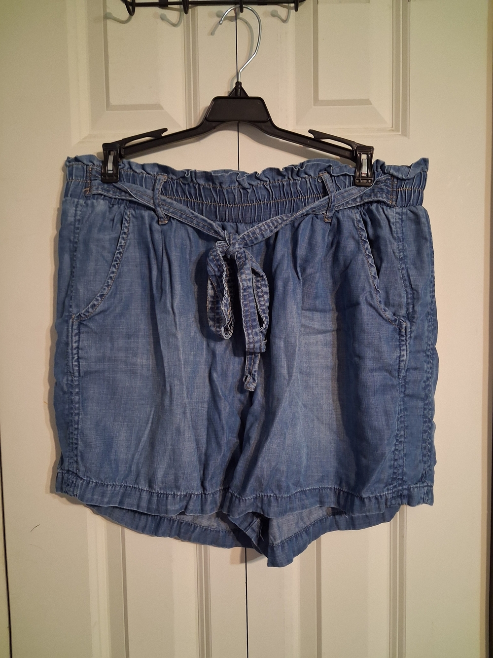 Knox Rose Light Blue Paperbag Waist Denim-Style Shorts